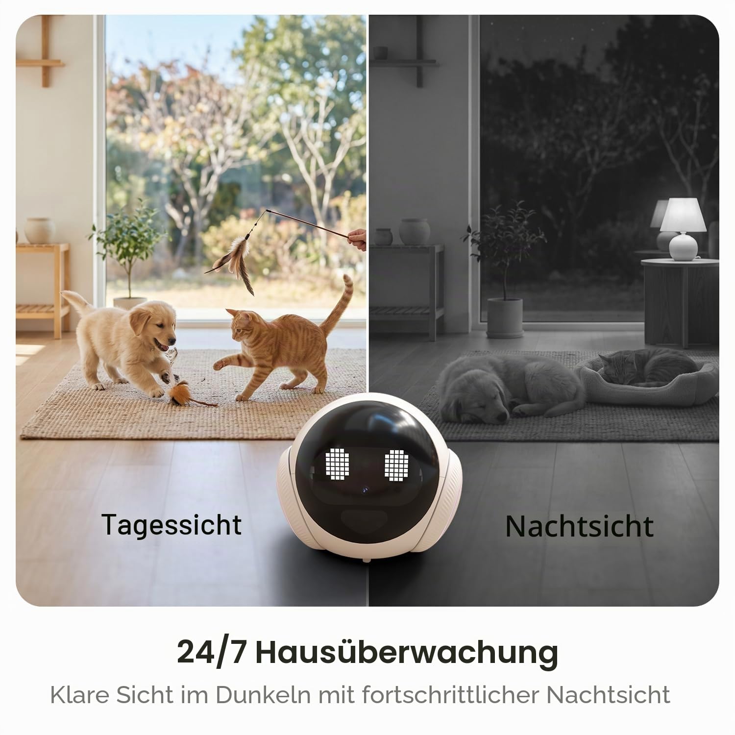 Smart Mobile Haustierkamera Roboter für Zuhause Indoor, Bewegliche 1080P Überwachung Hund und Katzen, 2-Wege-Gespräch, Nachtsicht, Batteriebetrieben mit Telefon-App-Steuerung