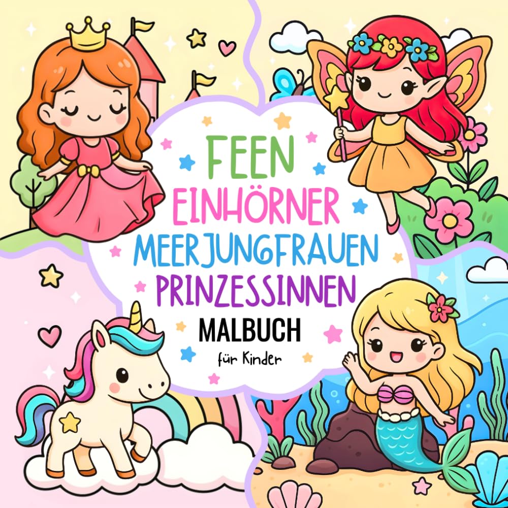 Feen, Einhörner, Meerjungfrauen & Prinzessinnen Malbuch: Süße & Einfache Motive für Kinder ab 4 Jahren (Süße & Einfache Malbücher)