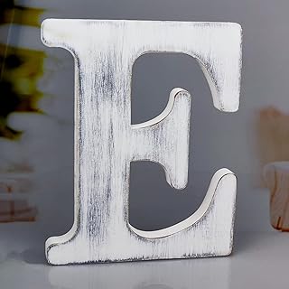WOODOUNAI 8 Inch Rustic White Wood Letters Unfinished Wood Letters for Wall Decorative White Retro Standing Letters Sign Board Decoration for Craft Home Party Projects (E)