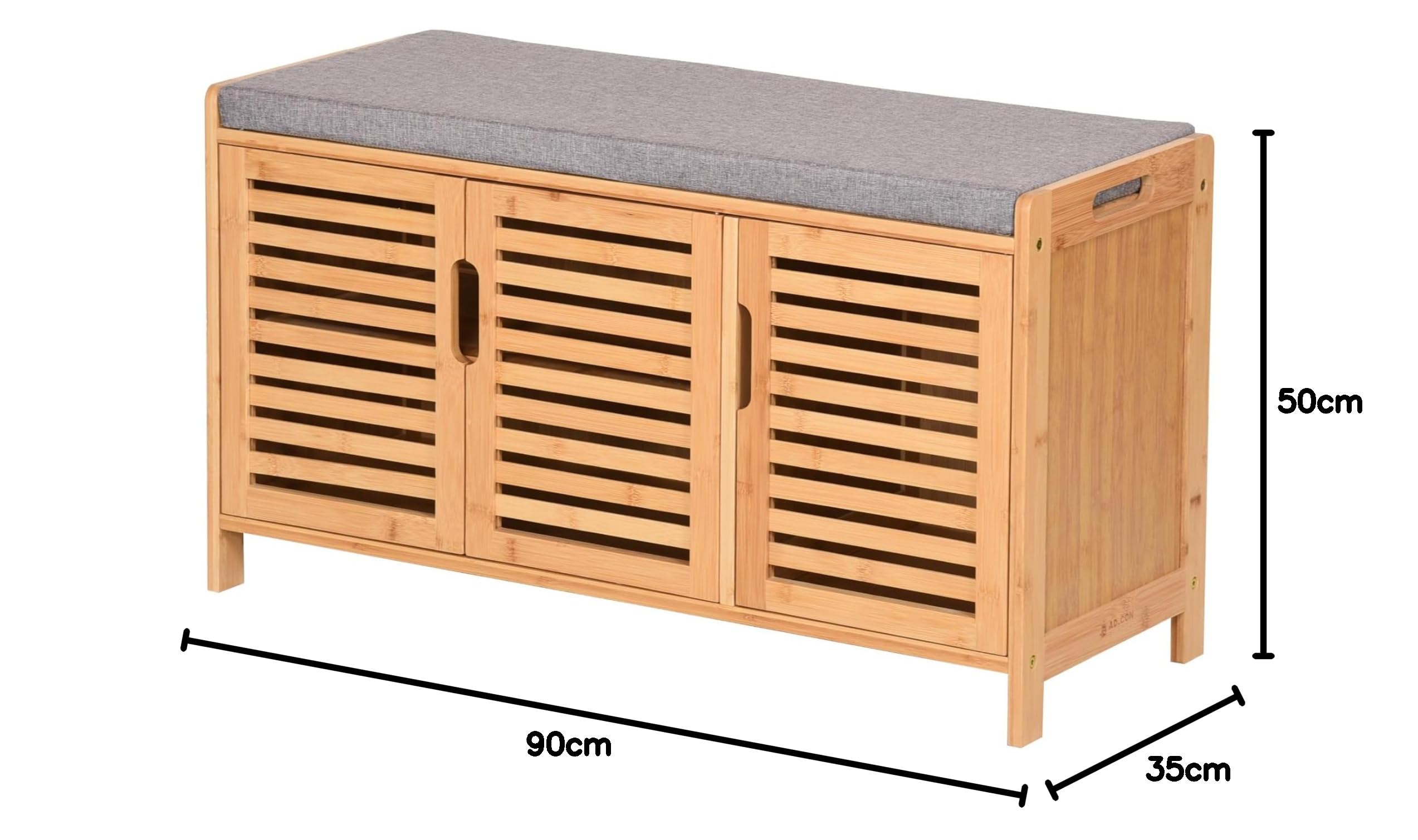 Schuhschrank aus Bambus mit Sitzbank Schuhbank mit 3 Fächern Sitzkissen Schuhkommode Aufbewahrungsschrank für Flur Eingangsbereich 50x90x35cm (Grau)