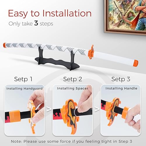 Vista 60 de Cold Blade Demon Katana - Réplica de anime de 41 pulgadas con cinturón y soporte, espada duradera perfecta para cosplay, espada Nichirin con diseño