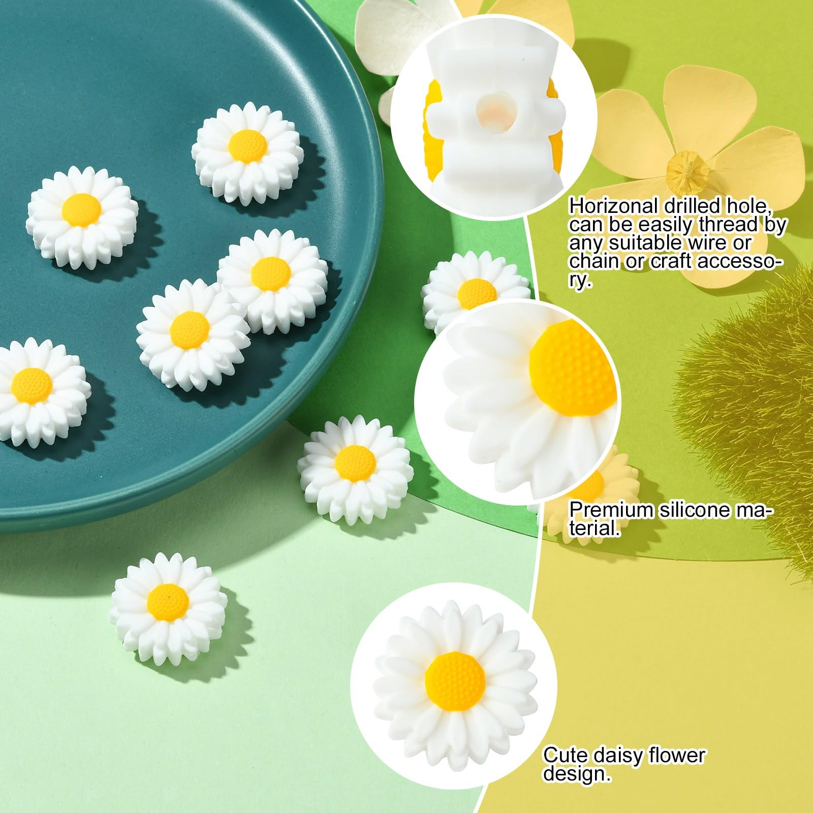 27/54 Pcs Premium Silicone Daisy & Sunflower Focal Beads