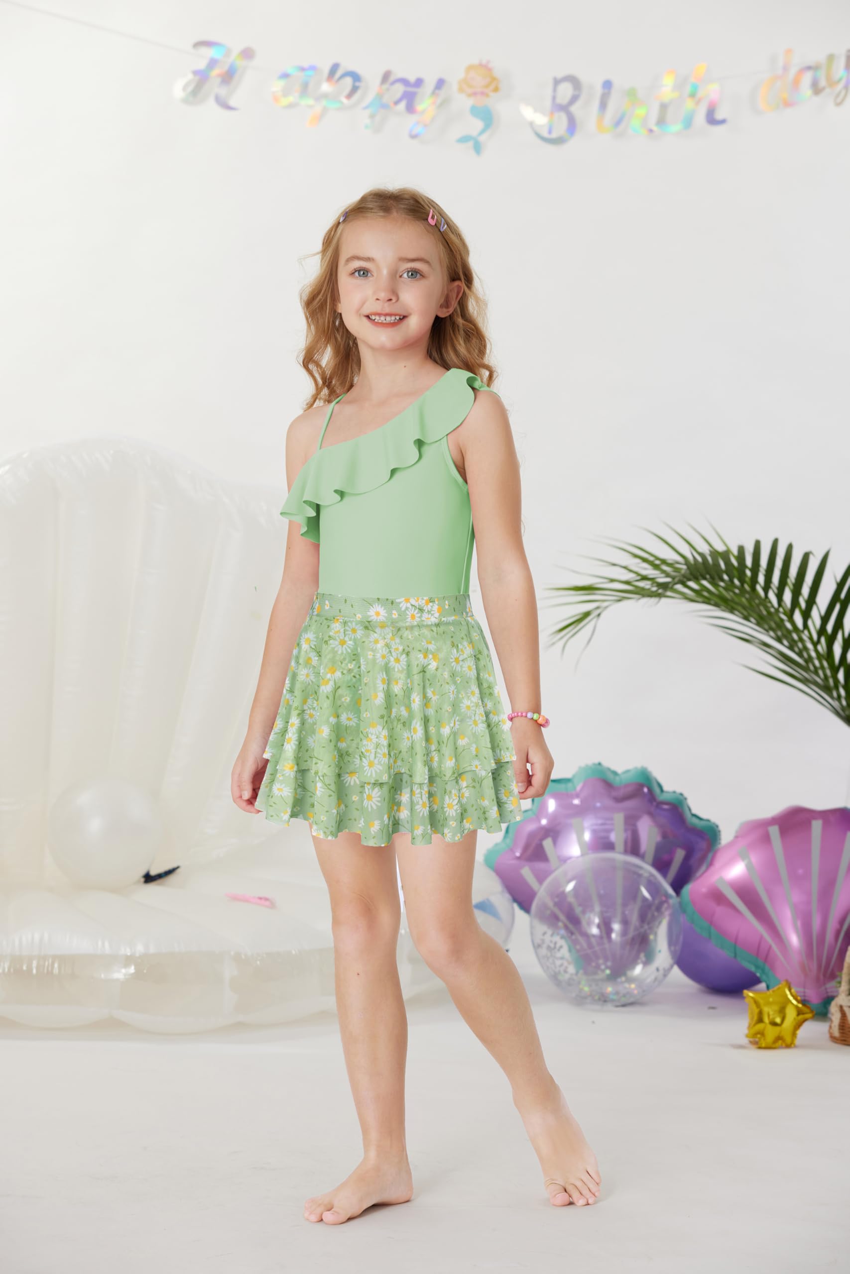 GRACE KARIN Mädchen Badeanzug Set 2-teilig Sport Schwimmanzug Kinder Einteiliger Bademode Quick-Dry Swimsuit mit Mesh Rock