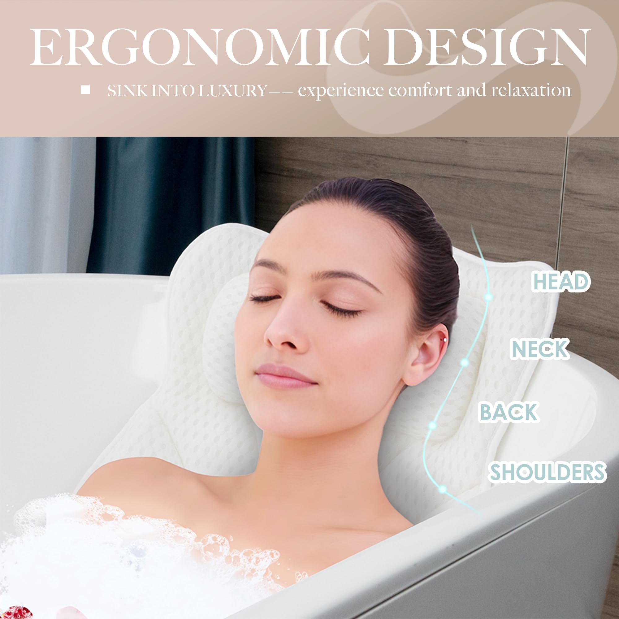 Joeyset Bath Pillows for Tub Head Neck Back Support Bathtub Pillow 4D Breathable Air Mesh - Image 2