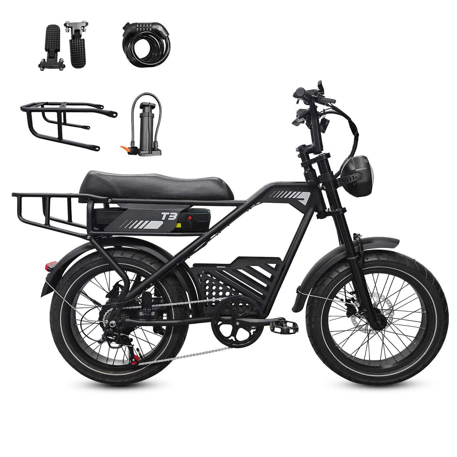 T3/T7 Vélo électrique pour adultes, 20"×4.0 pneus Fat E-Bike avec 48 V 20 Ah Batterie amovible, 25 KM/H, 80-150 M Autonomie 7 vitesses, suspension hydraulique