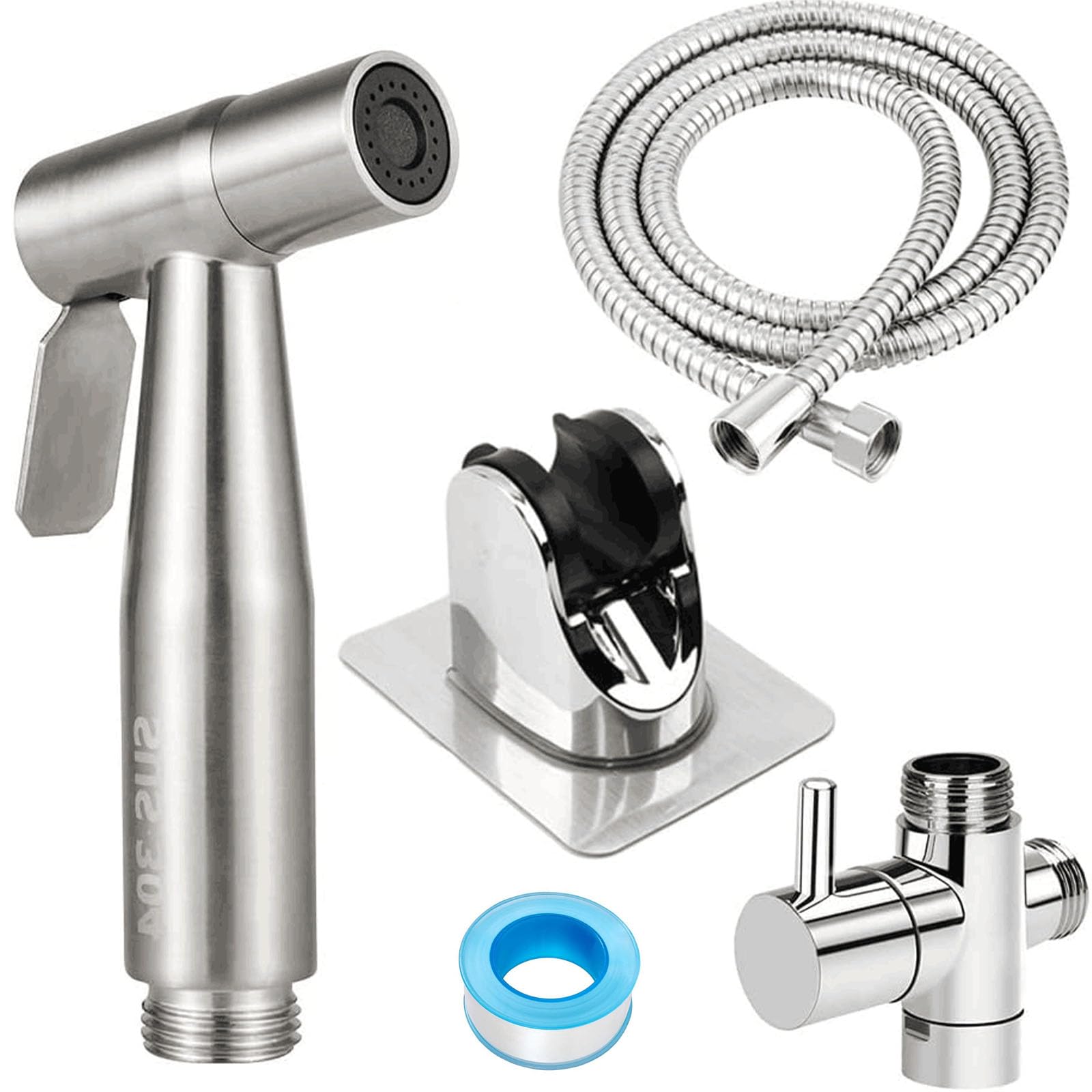 Bidet słuchawka prysznicowa do WC – ręczny zestaw rozpylacza bidetowego z zaworem T G1/2", wężem i uchwytem – srebrny