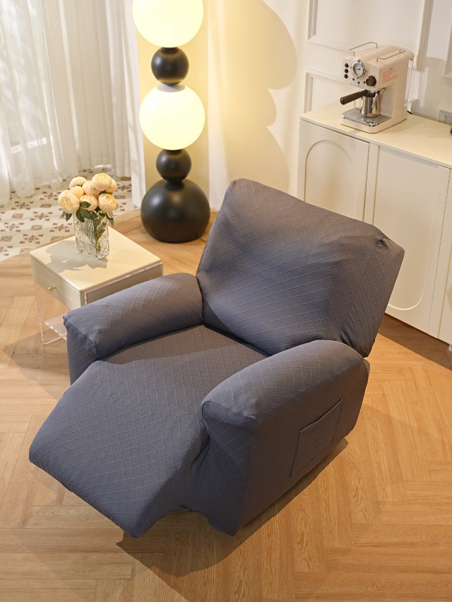 Housse De Fauteuil à Oreilles Gris Foncé - Tissu Polyester Élastique Protecteur - Poches Latérales
