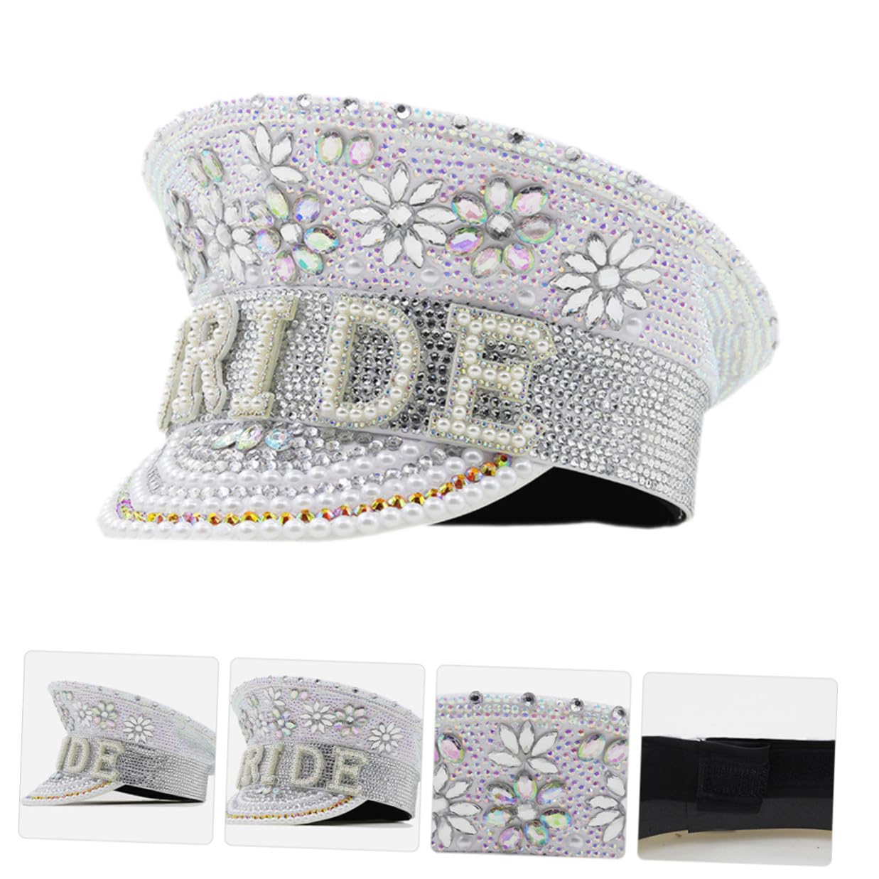 Homoyoyo Sombrero de Color Claro con Gemas de Imitación para Novia, Gorro Ajustable para Despedida de Soltera y Fiesta, Accesorio de Boda Elegante para Mujer, Sombrero de Playa y Sol,