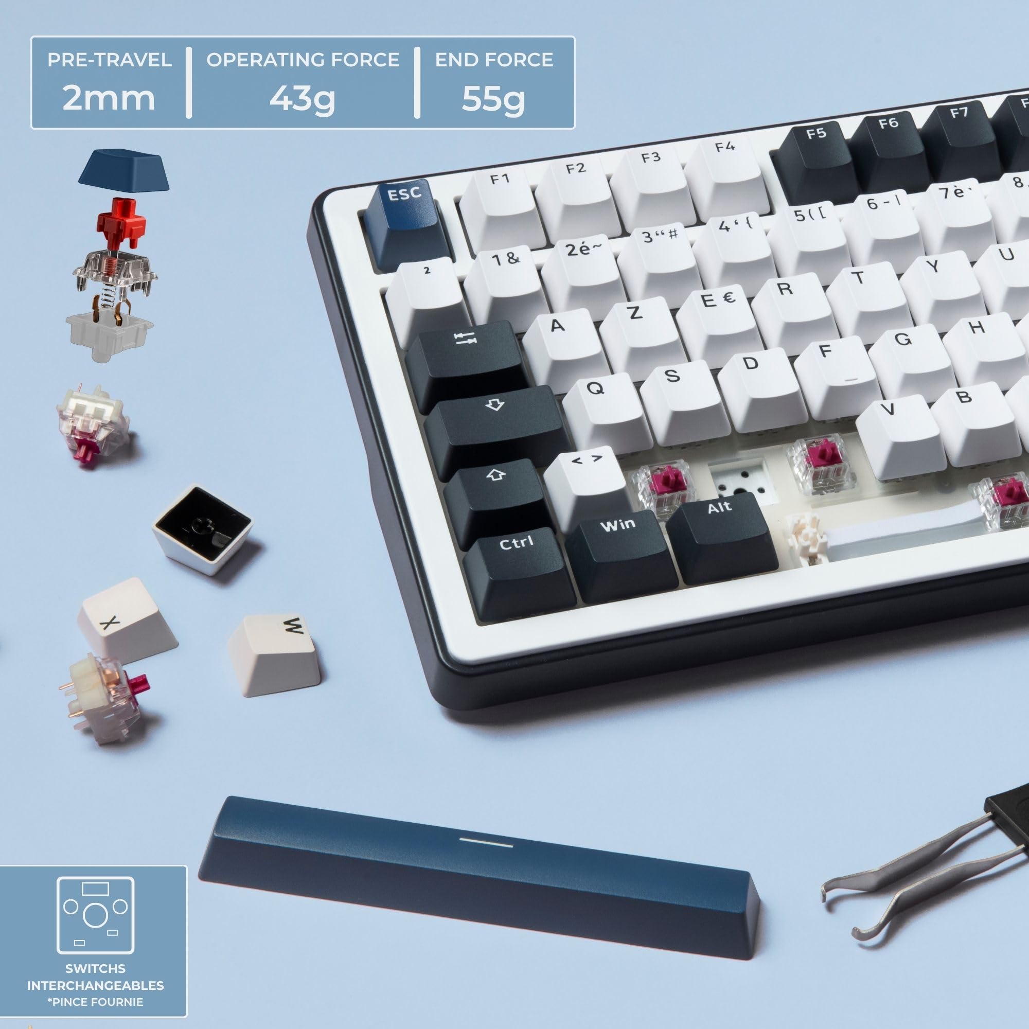 The G-Lab Keyz Elite 450 WB - Clavier Gamer sans Fil Ecran LCD RGB | AZERTY FR, Sans Fil Tri Mode 2.4GHz/Bluetooth/Filaire, Ecran LCD, Switch Mécanique Hot Swap Pré-lubrifiés, Gasket 5 Couches