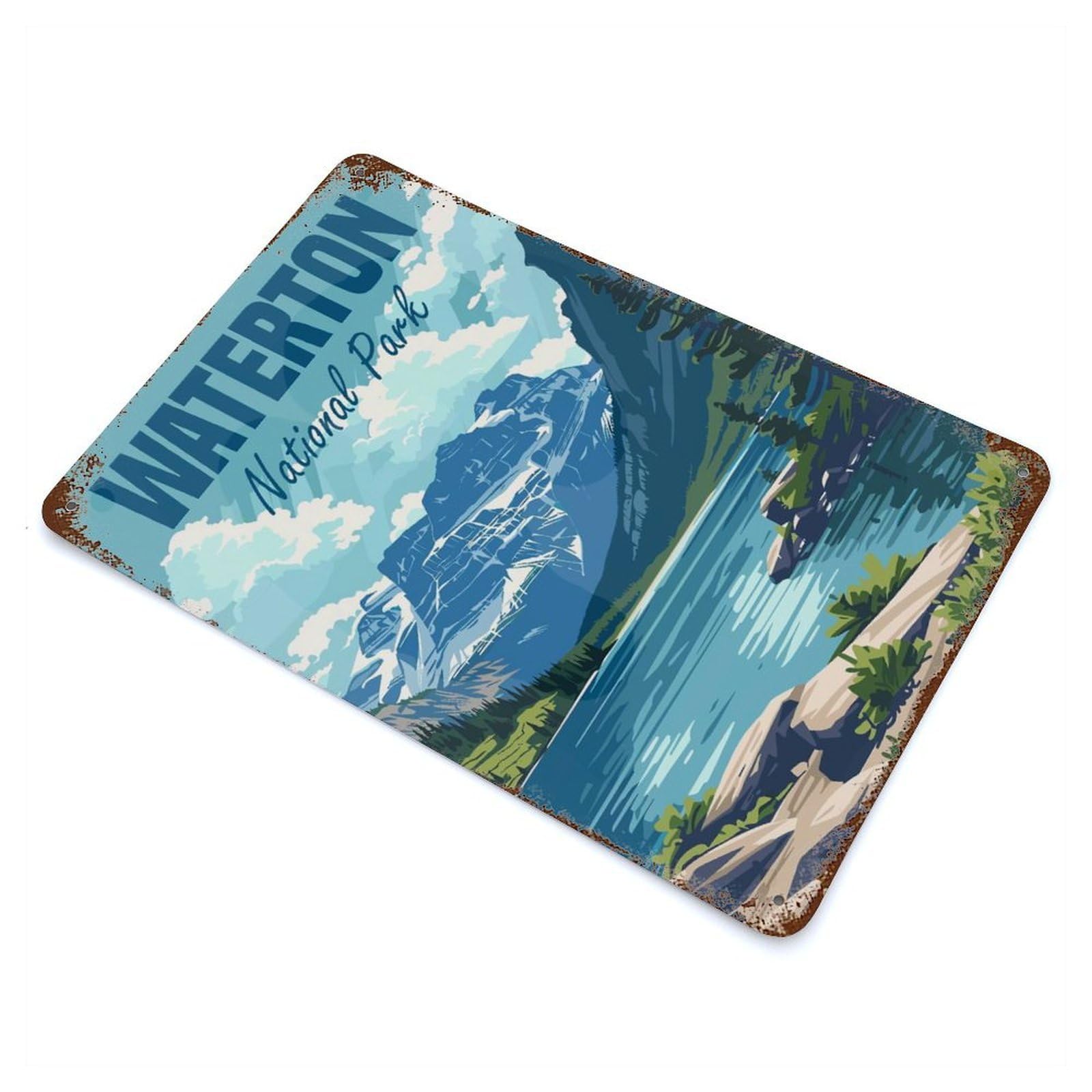 Garage Style Waterton National Park Aged Metal Wall Plaque 11.8"x7.9", Decorative Metal Wall Art for Bar And Workshop