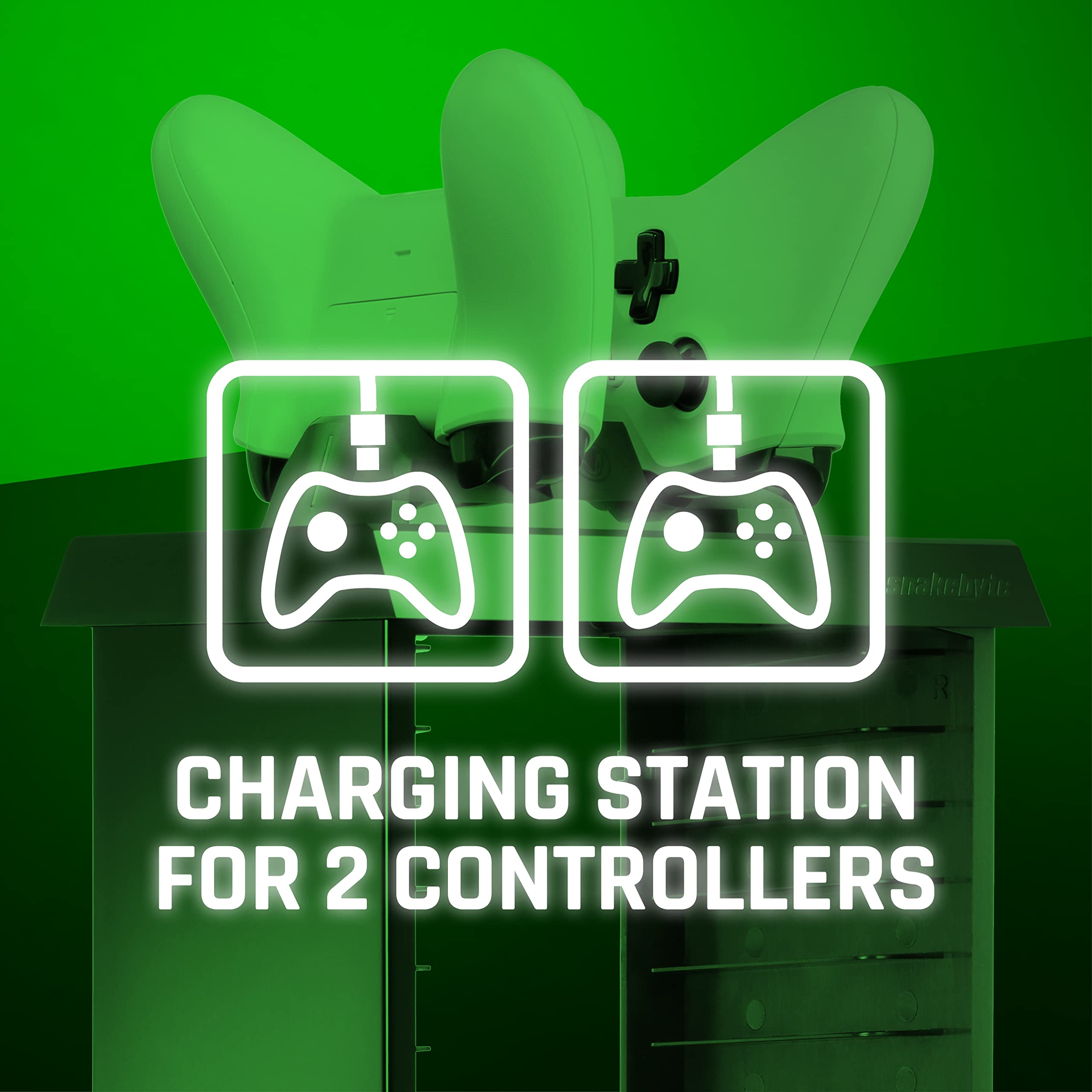 snakebyte Torre de Juegos con estación de Carga para 2 mandos de Xbox One 4, 2 Ranuras USB, Espacio para 15 Juegos y BLU-Ray – Organizador y estación de Carga