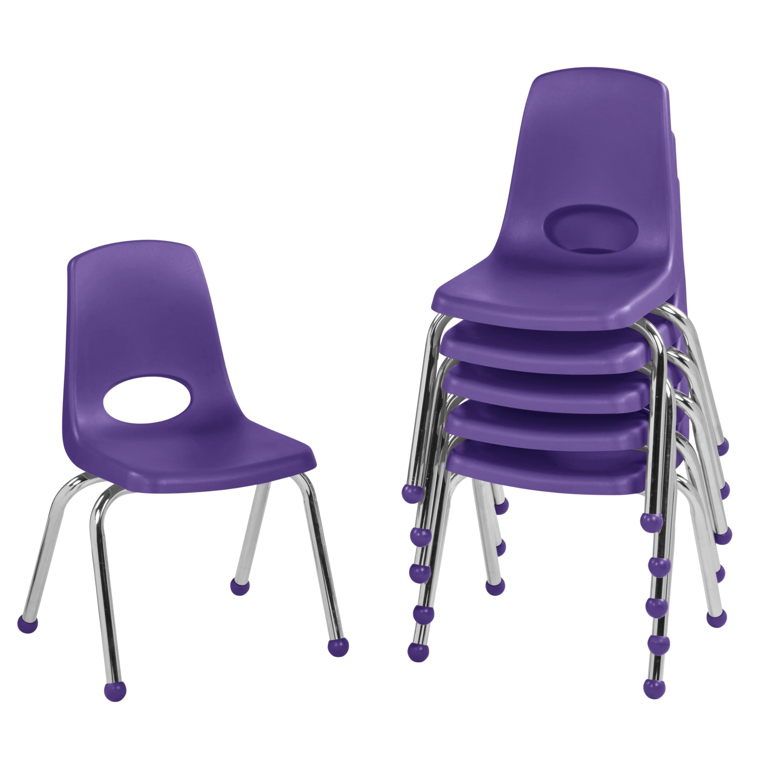 FDP 14" School Stack Chair,Stacking Student Seat with Chromed Steel Legs and Ball Glides; For In-Home Learning or Classroom - Purple (6-Pack), 10363-