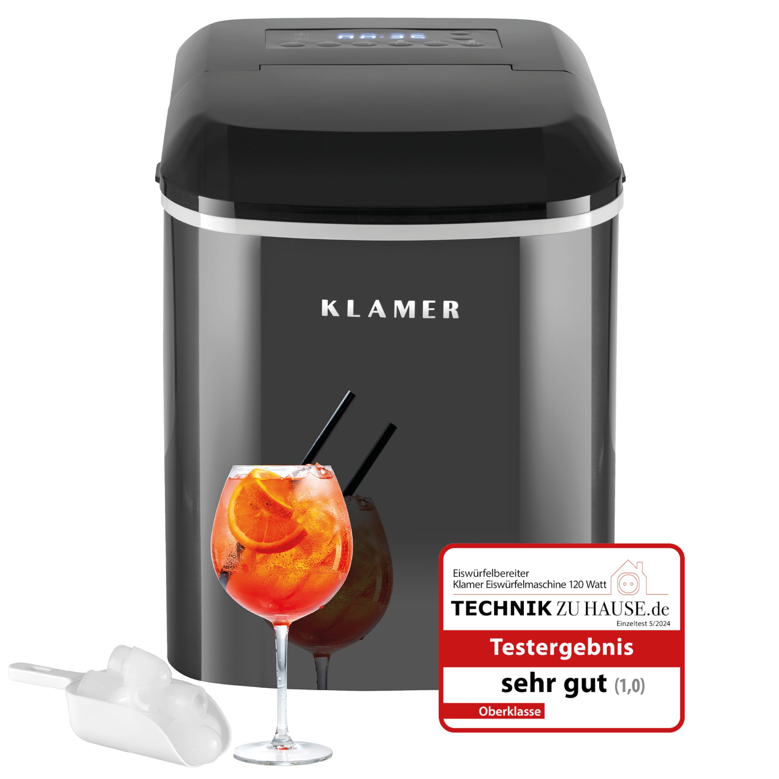 KLAMER Eiswürfelmaschine klein 10 Eiswürfel in 7 Min 15 kg pro Tag leiser Ice Maker Timer schwarz