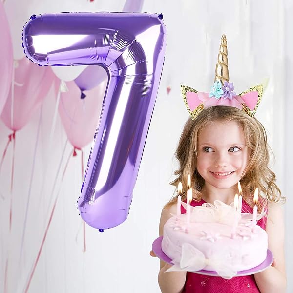Ballon Chiffre 7,Ballons 7 an Violet,Ballons 7 Ans Anniversaire Numero 7 Hélium Ballons,101cm Chiffre 7 Decoration Pour Garçons Filles Anniversaire Fête - 2