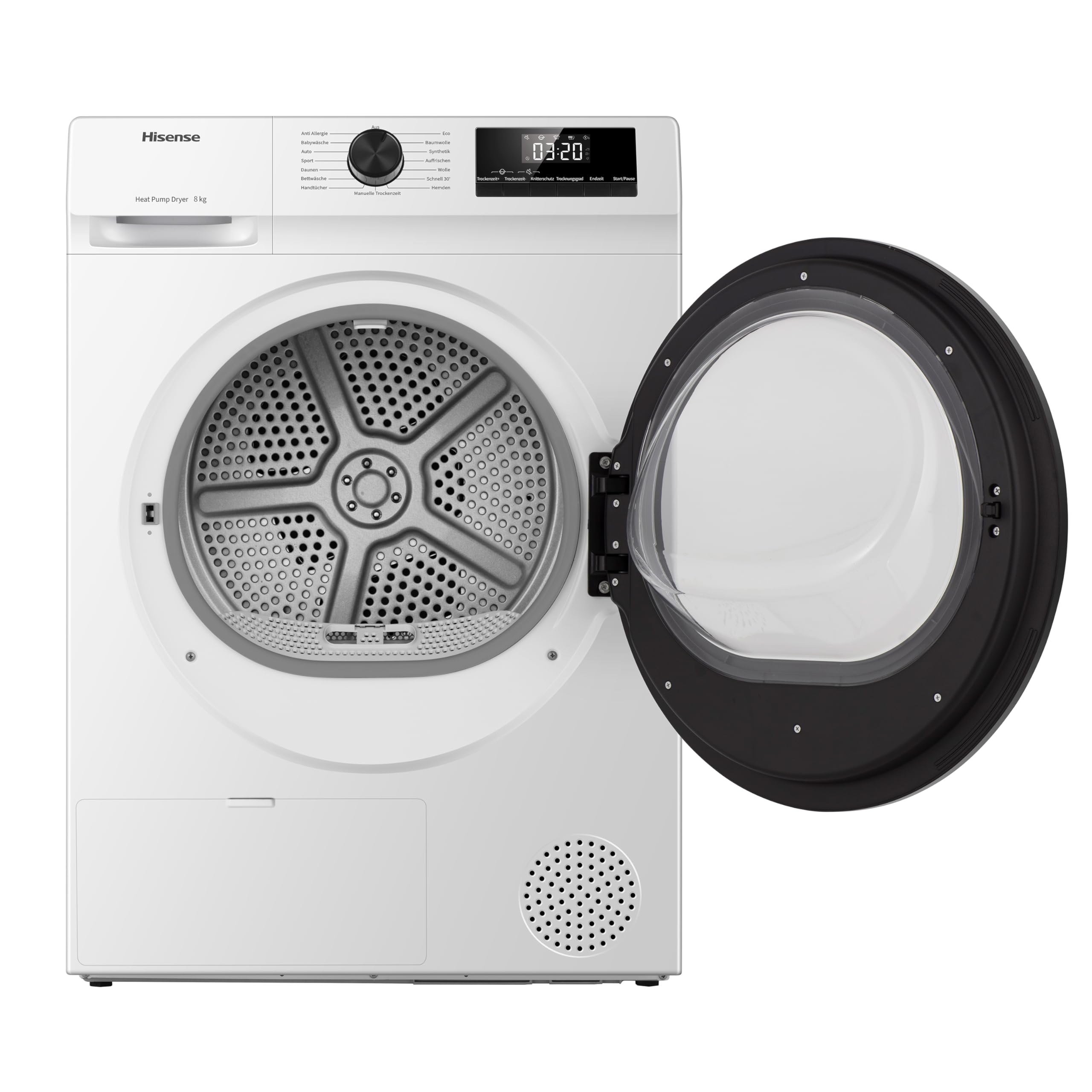 Hisense DHQE800BW2 Wäschetrockner 8KG Kondensation Wärmepumpe 15 Programme Feuchtesensor Anti Crease TwinAir Energieeffizienzklasse D Weiß