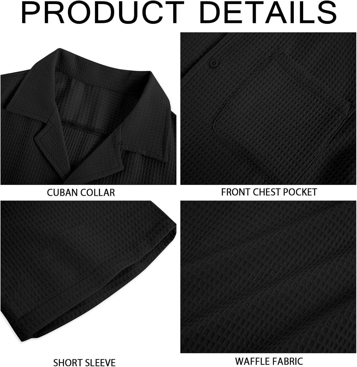 Mens Waffle Button Down Shirt Short Sleeve Loose Fit Cuban Summer Beach Plain Tops - Image 5