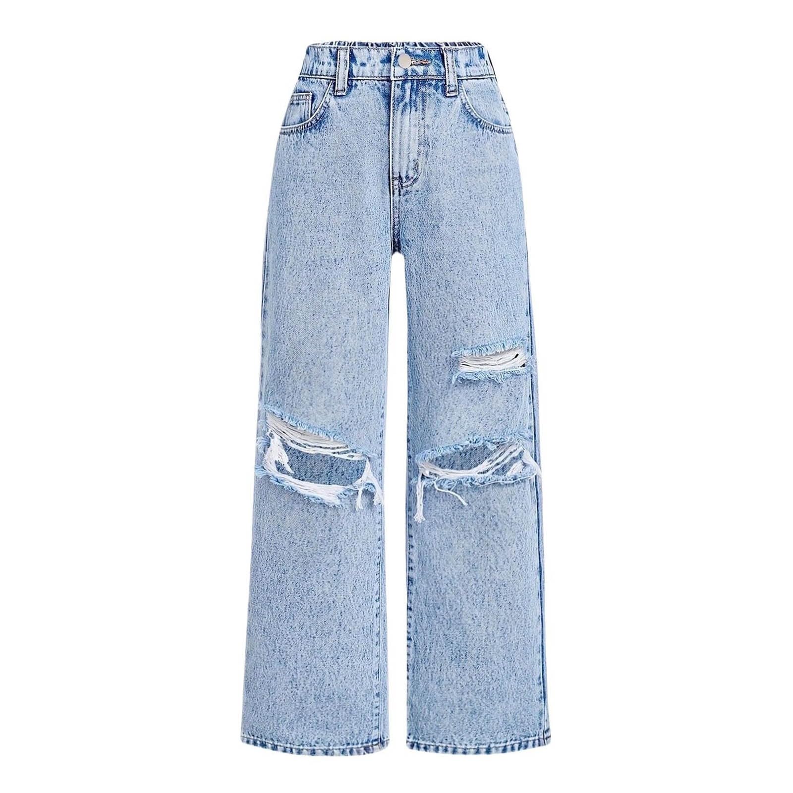 Baggy Jeans Mädchen Wide Leg Denim Hosen Kinder Straight Baggy Jeanshosen High Waist Lässige Weich Elastischer Bund Weites Bein Vintage Elegant Streetwear Teenager Loose Fit Jean Hose Freizeithosen