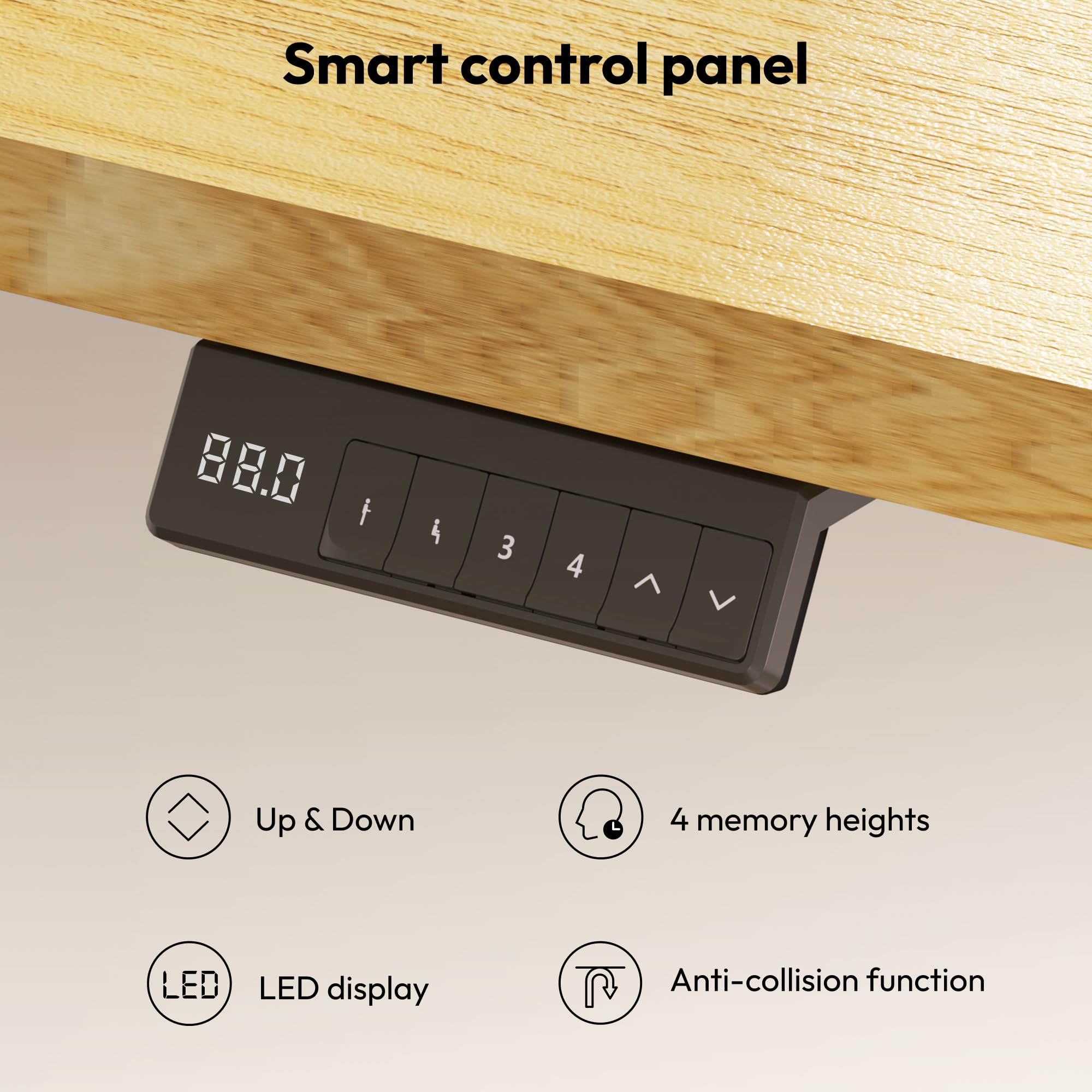SANODESK Höhenverstellbarer Schreibtisch 180×80 cm – Elektrischer Standing Desk mit Dualmotor, Extra stabilem Gestell & Memory-Funktion(weiß+ahorn)