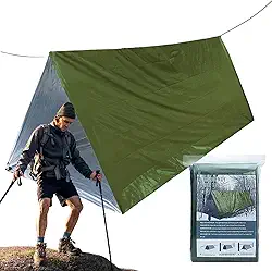 Barraca tubular para sobrevivência | Barraca de acampamento para 2 pessoas | Leve à prova de vento à prova d'água, tecido salva-vidas, saco de dormir, cobertor térmico para acampamento, caminhada