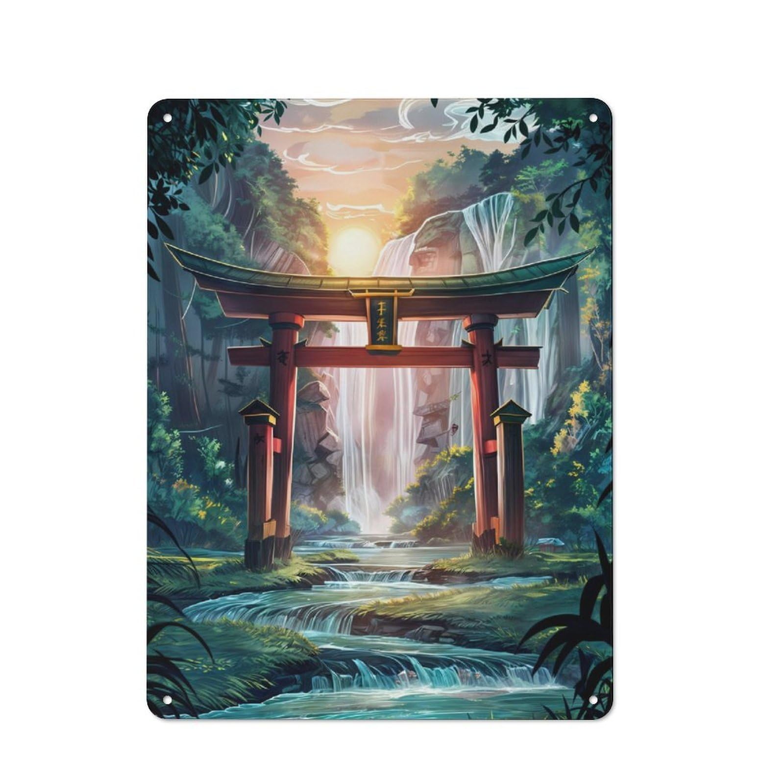 Junmoney Red Torii Gate Forest Retro Metal Wall Sign 40X30cm With For Bar Or Restaurant, Gift Idea For A New Home And Metal Sign Collection