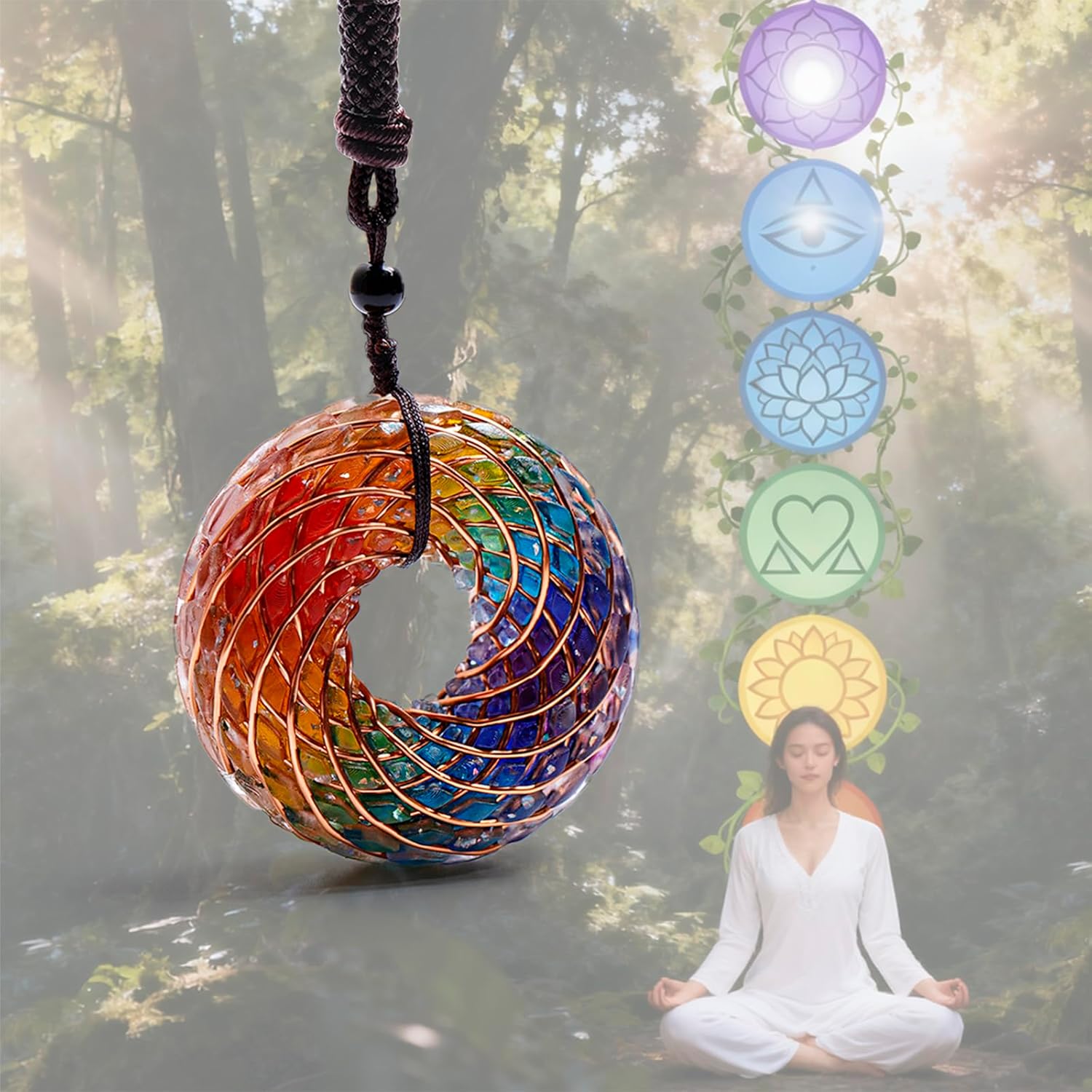 Opal Rodin Coil Pendant Necklace for Meditation, Sacred Geometry Jewelry, Energy Amplifier & Chakra Balancing, Adjustable Chain for Women & Men, 1.93x0.7 Inch Pendant