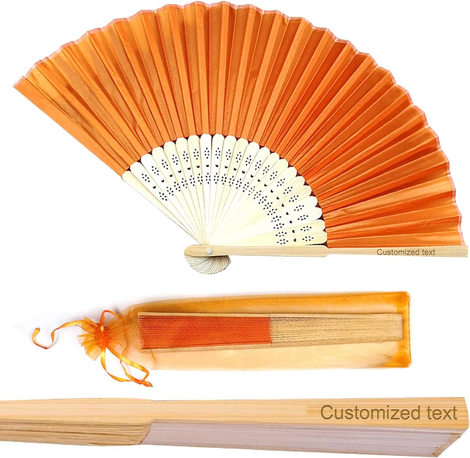 5Pcs Personalized Wedding Folding Hand Fans for Guests, Custom Engraved Text Fans with Organza Bags, Double-Sided Engraved Wedding Party Favors, Bridal Shower Gifts, Bulk Wedding Decorations