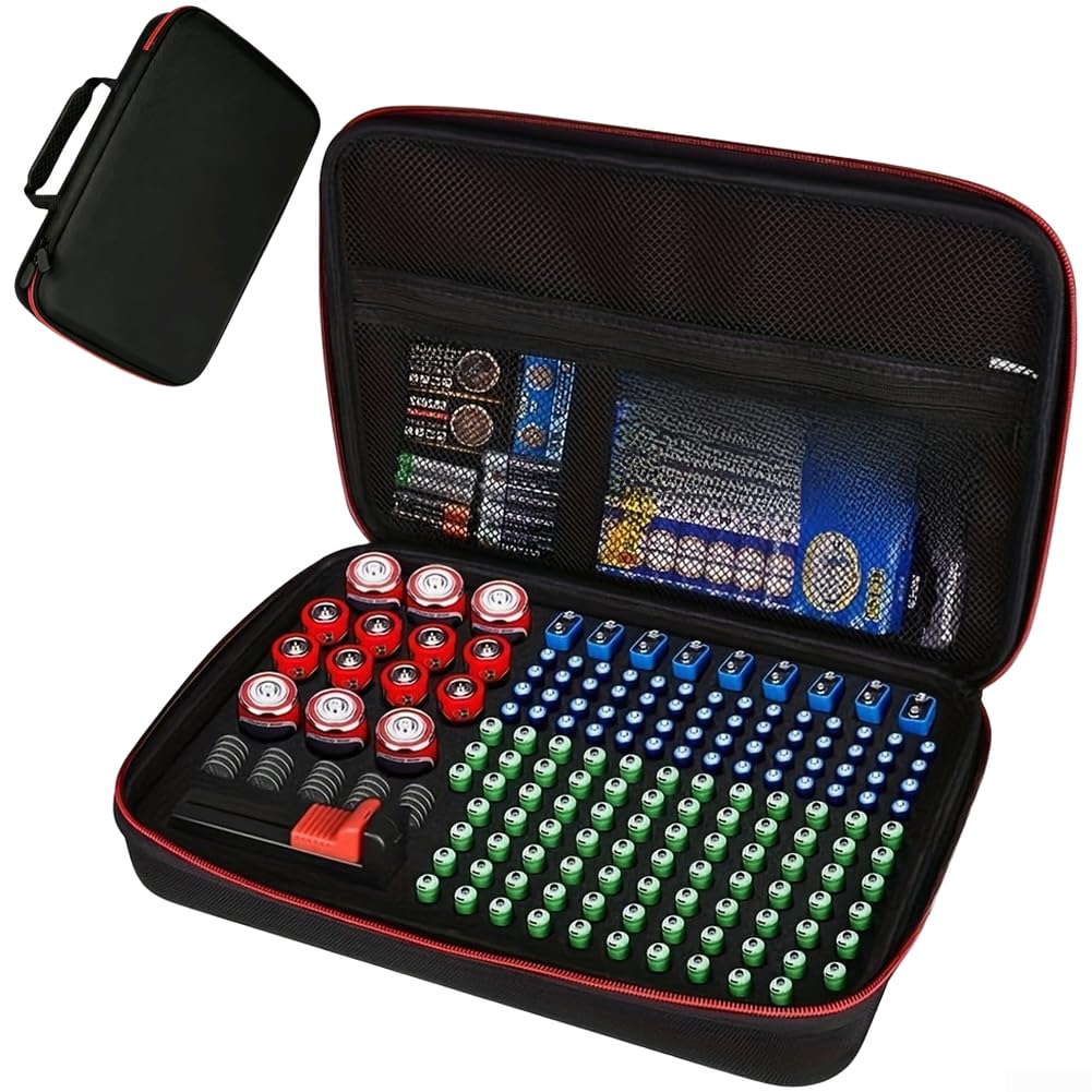 Wusvive Hartschale für Batterie-Organizer-Box, 200+ Kapazität, Hartschale | Für mehr als 200 Zellen, AAA AA 9 V Taste, organisierte Steckplätze, schneller Zugriff, Aufbewahrung in der Garage zu Hause