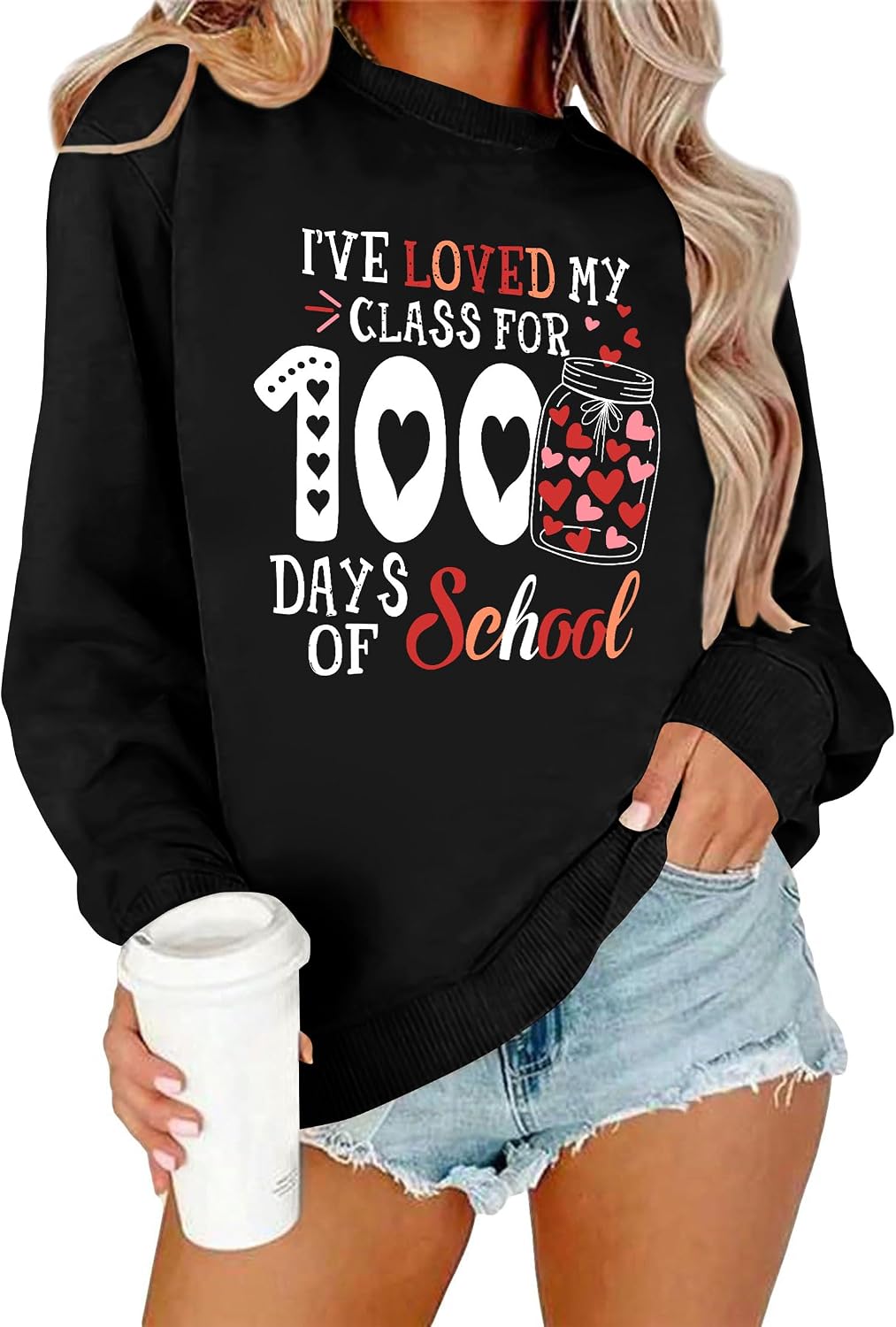 Ithalt 100 Days of School Shirt for Women Happy 100 Days of School Sweatshirt Teacher Graphic Long Sleeve Tops