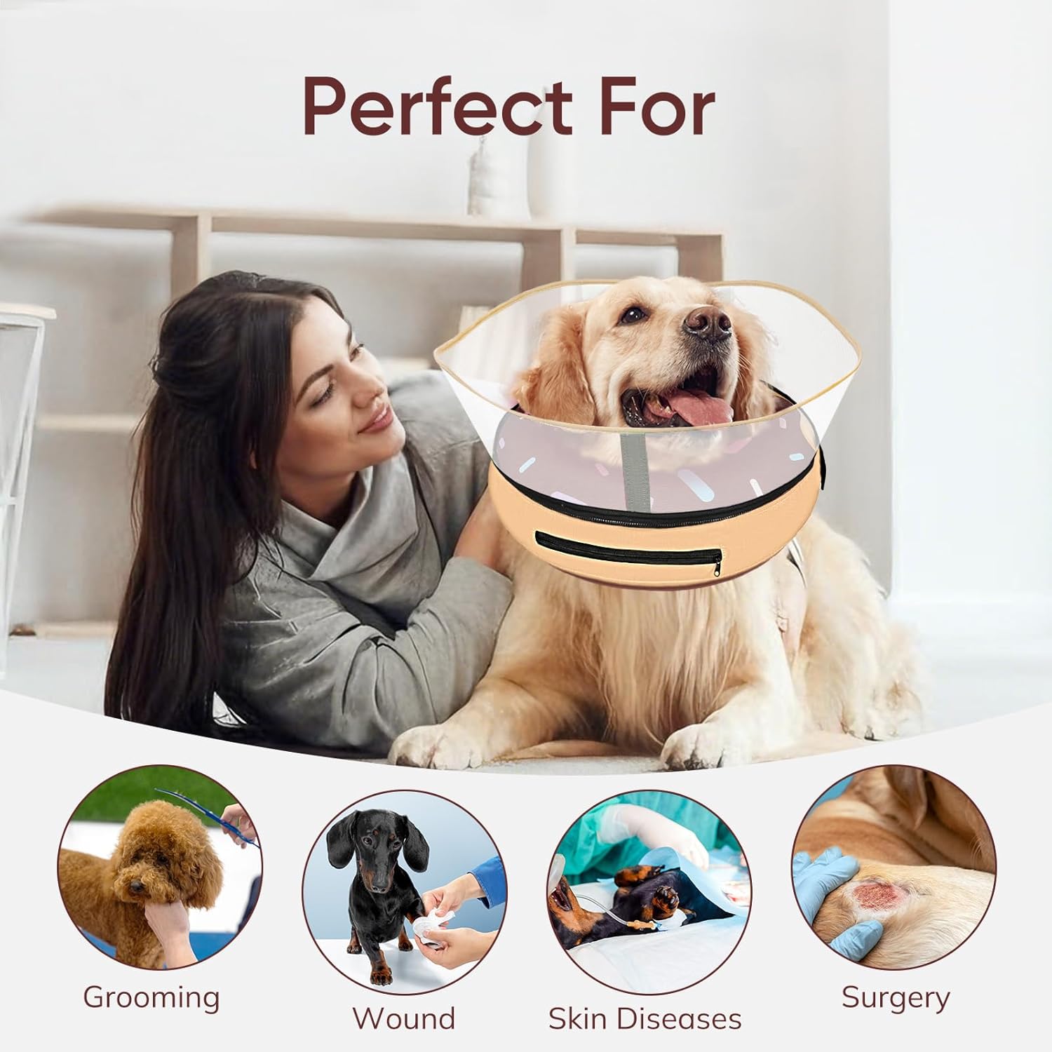 Supet Raised Inflatable Dog Cone After Surgery - Adjustable Recovery Donut Collar with Removable Shield to Stop Licking Wounds & Protect Stitches - Soft Dog Cone Alternative for Large Dogs (Brown,XXL)