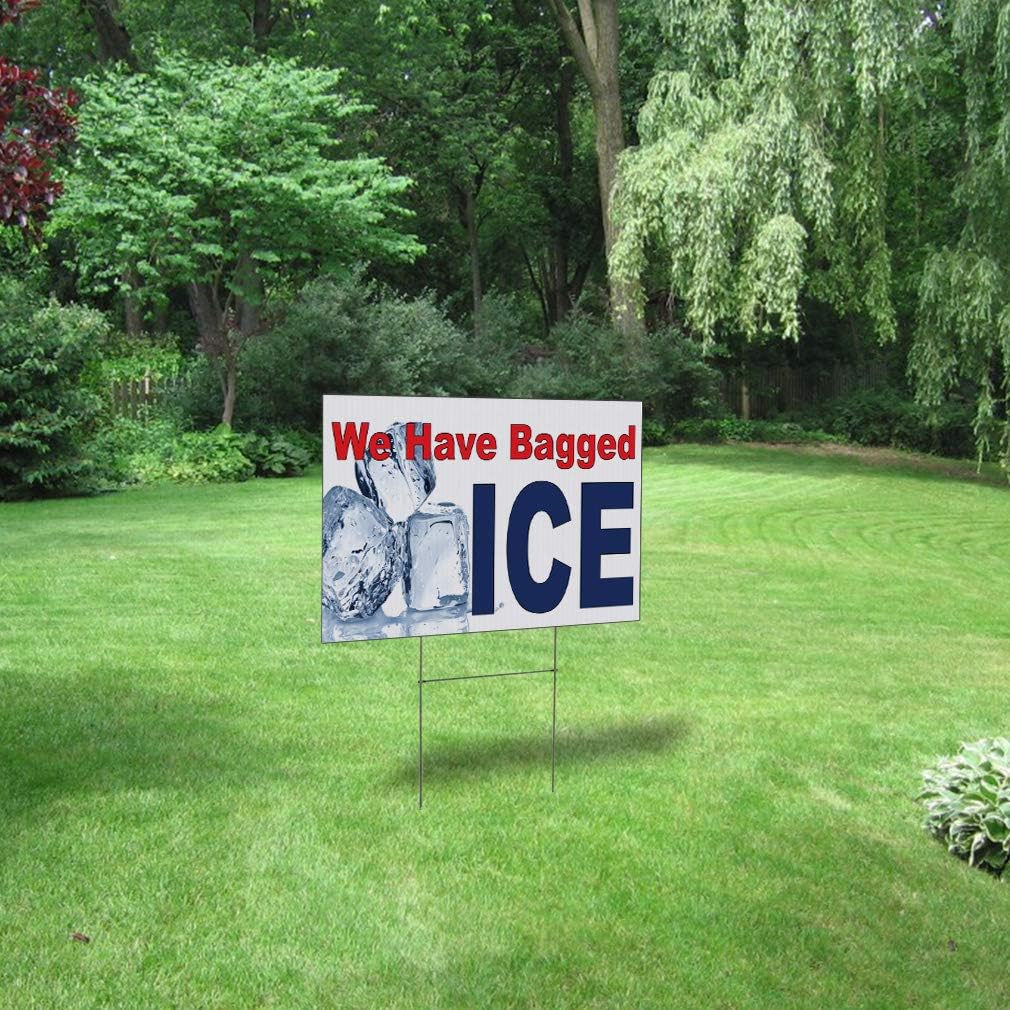 Fastasticdeals Weatherproof Yard Sign We Have Bagged Ice Red Blue Lawn Garden Convenience Stores 18x12 Inches 2 Sides Print