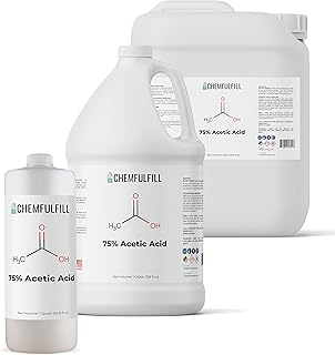Chemfulfill High-Purity 75% Acetic Acid Solution - Ethanoic Acid for Industrial & Home Use, Multiple Sizes Available, Made in USA -(5-Gallon (640 fl oz))