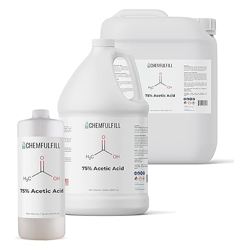Chemfulfill 75% ácido acético - 75% ácido etanoico puro (ácido acético) (cuarto de galón (33.8 onzas líquidas)