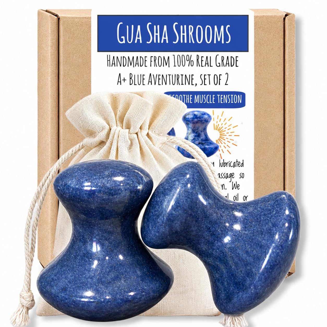 Este juego de 2 herramientas de masaje de cristal natural de aventurina azul Gua Sha para niña hippie (juego de 2) | Piedras hechas a mano para el cuidado de la piel para cara y cuerpo | Alivio de