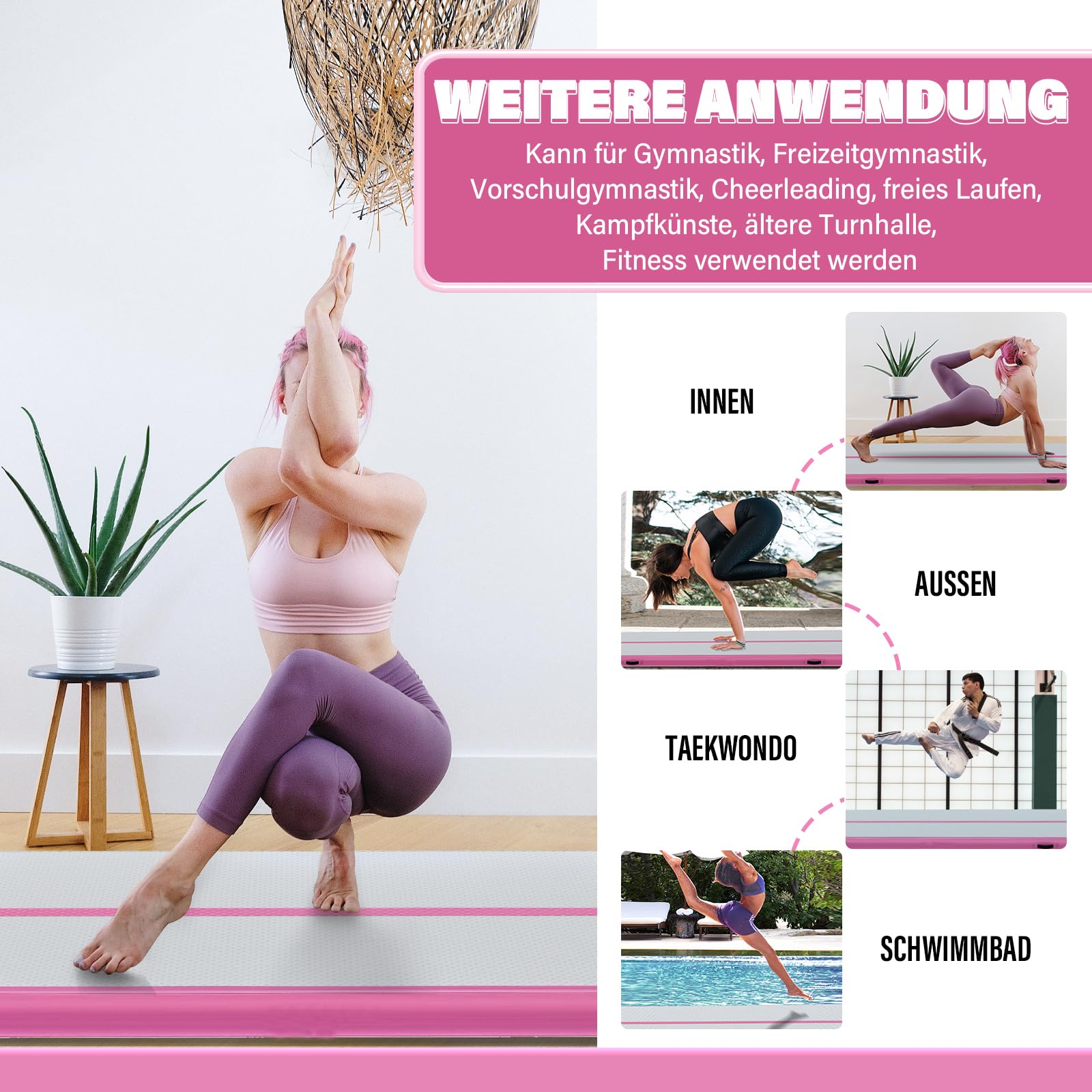 Air Track Ginnastica Artistica 3/4/5/6 Metri 10/20cm Spessore – Tappeto Ginnastica Artistica da Casa con Pompa Elettrica, Tappetino Gonfiabile per Allenamento, Yoga, Cheerleading, Fitness