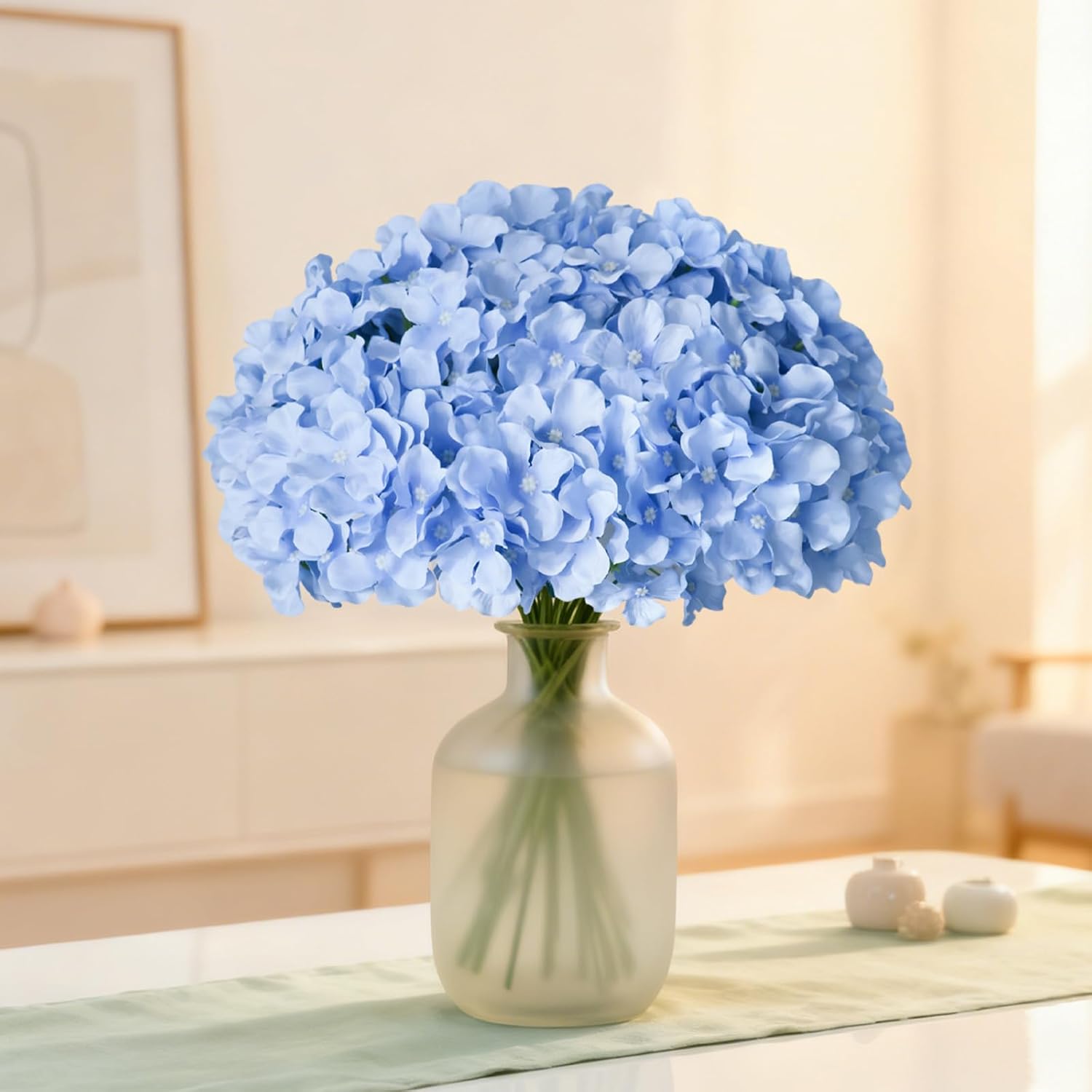 30 Pcs Blue Hydrangea Artificial Flowers Bulk, Faux Hydrangea Flowers Heads, Artificial Fake Silk Hydrangea Flowers with Stems, Blue Flowers Artificial for Decoration Wedding Décor - Image 5