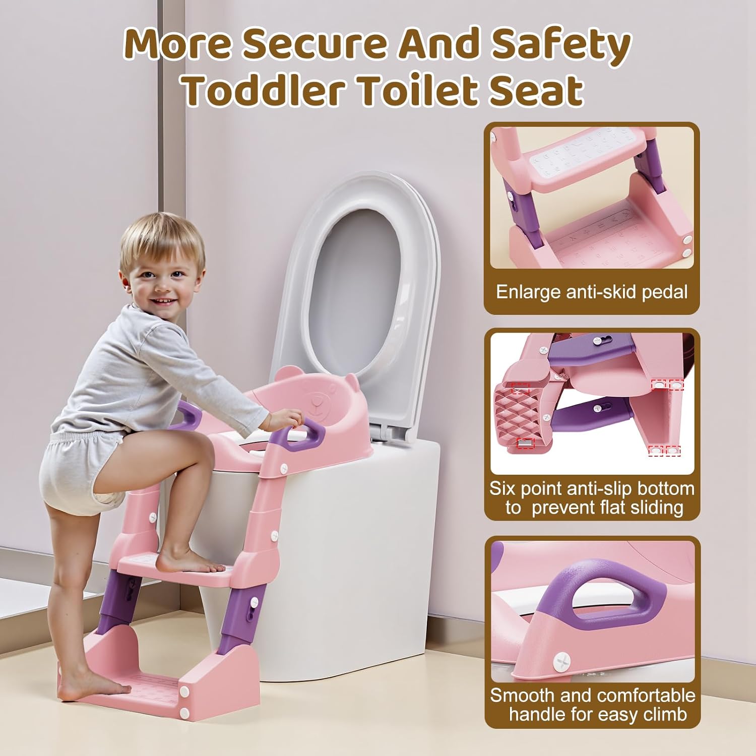 Potty Training Seat, 3-in-1 Toddler Toilet Seat with Step Stool Ladder, Splash Guard Anti-Slip Pad, Foldable Potty Chair with Soft Cushion for Toddler Kids Boys Girls - Image 3