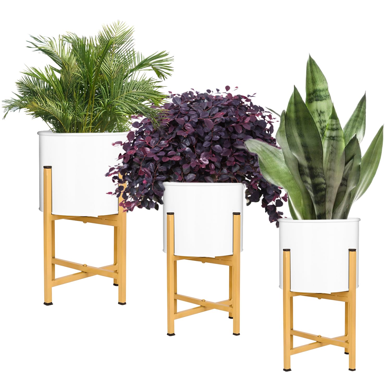 ORILEY Metal Floor Flower Stands with Pot Four Golden Strong Leg Foldable Support Tall Indoor Outdoor Planter Display Rack for Home Bedroom Living Room Garden Balcony Decoration (Set of 3, White) (B0D1K8QQ9J) Amazon Price History, Amazon Price Tracker