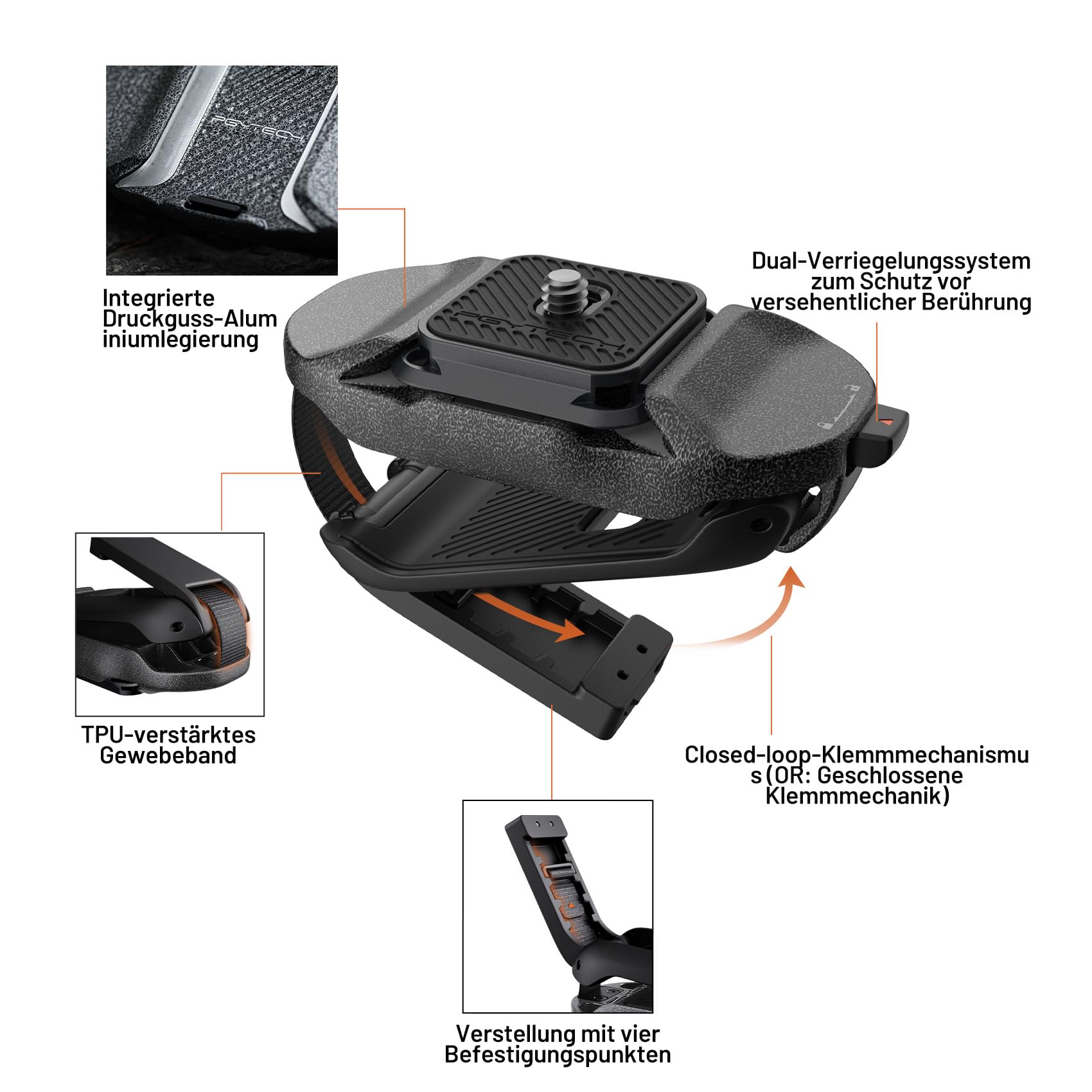 PGYTECH Beetle Kamera Clip V2 mit Platte Schnellwechselsystem für Sony, Nikon, Fuji, DSLR/SLR, Arca Schnellwechselplatte für Action-Kameras Rucksackgurthalterung