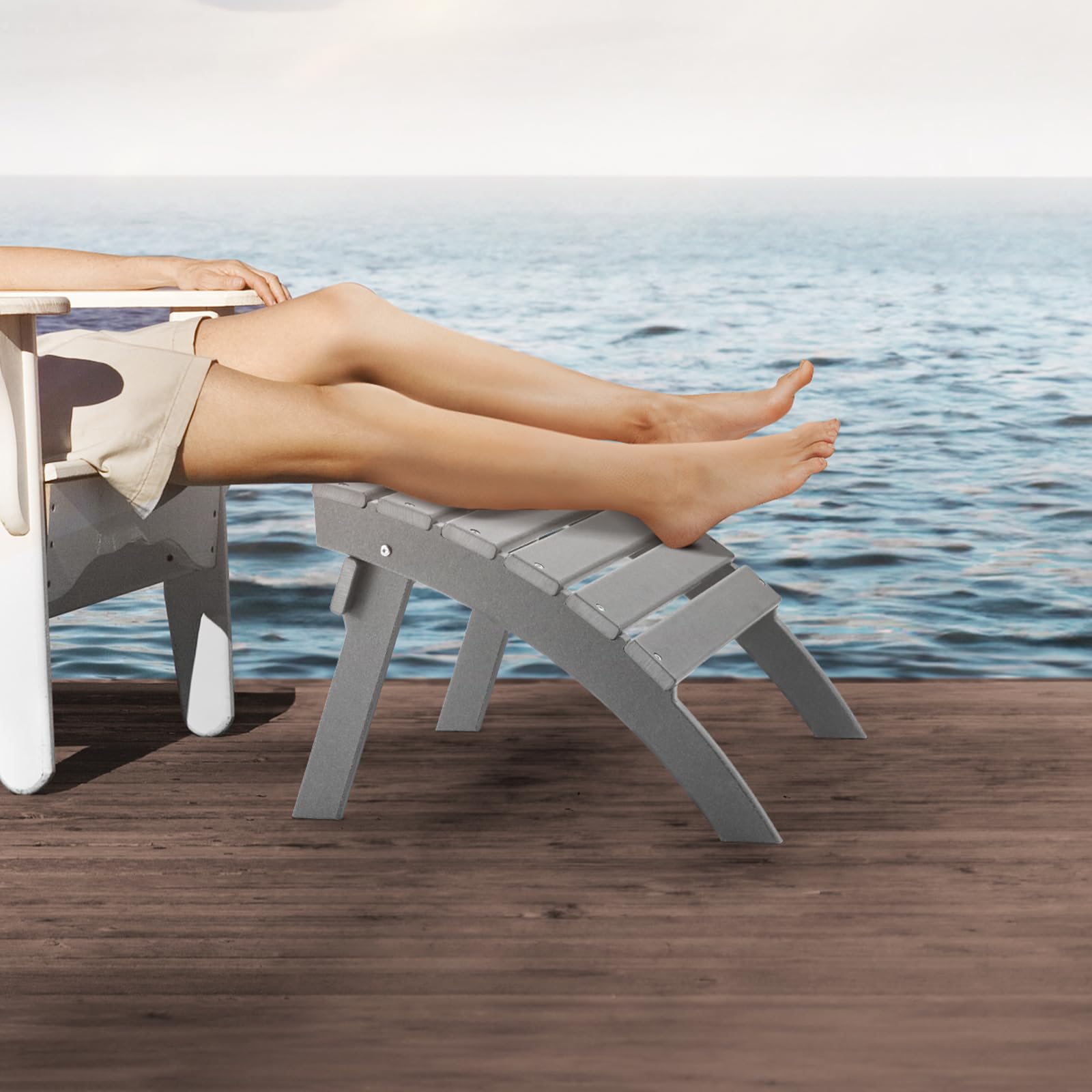 VEVOR Repose-pieds Pliable Adirondack, 547x480x377 mm, en PEHD, Résistant aux Intempéries pour Chaise Adirondack, Montage Facile, pour Extérieur, Patio, Porche, Piscine, Pelouse, Arrière-cour, Gris