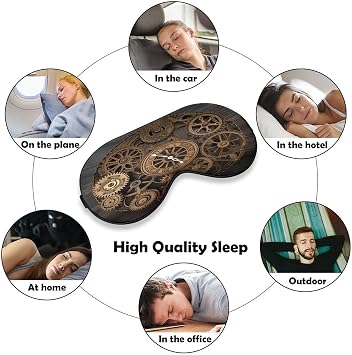 Steampunk Gears Clock Sleep Mask Personality Eye Sleep Shade Cover Comfortable Breathable Sleeping Blindfold Soft Comfortable Night Eye Cover Adjustable Band Eye Mask for Men Women
