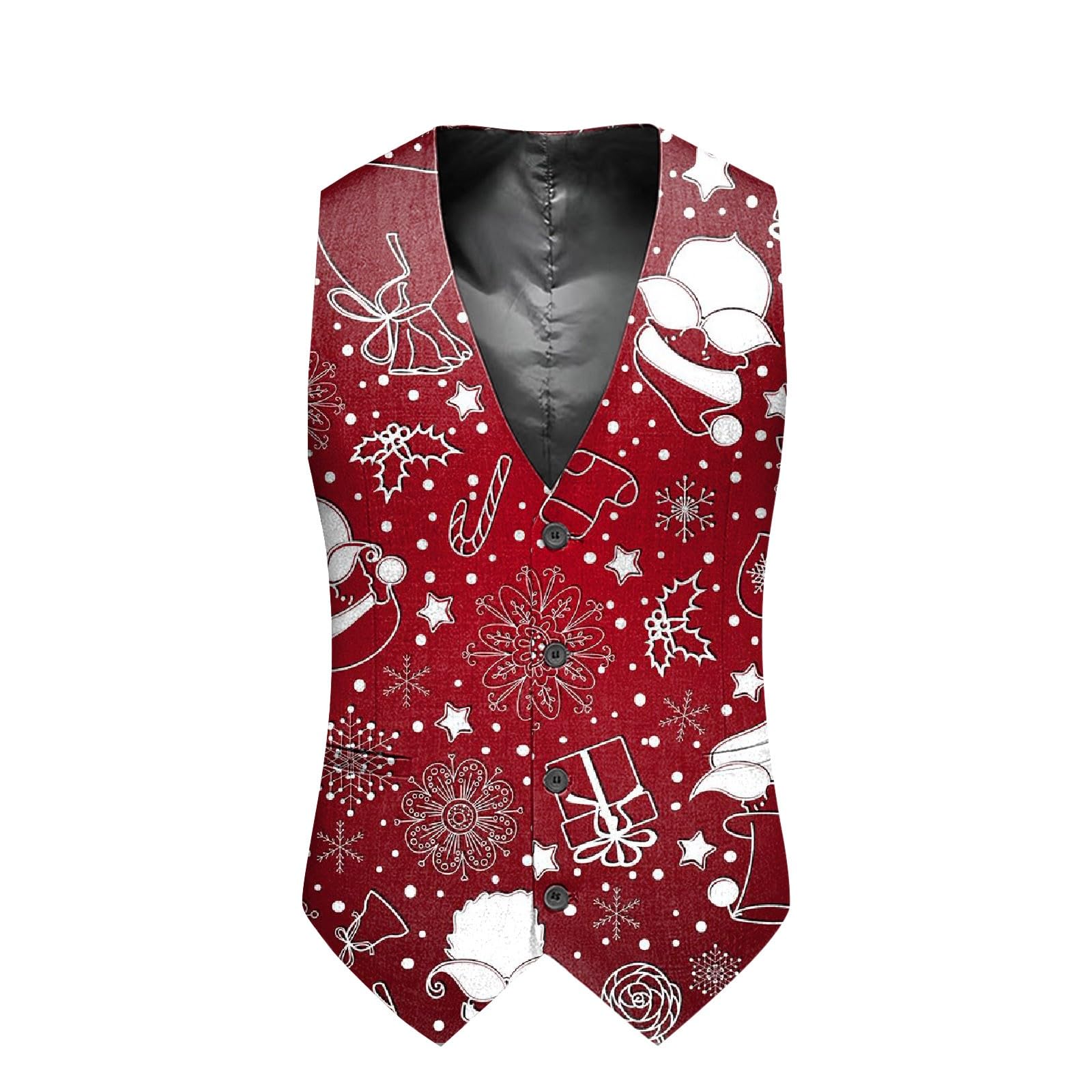 Mens Christmas Suit Vest Christmas Waistcoat Mens Fun Waistcoat Fun Xmas Festive Happy Xmas Waistcoats V Neck Sleeveless Slim Fit Party Costumes Party Dress Up Vest Suit — image 1
