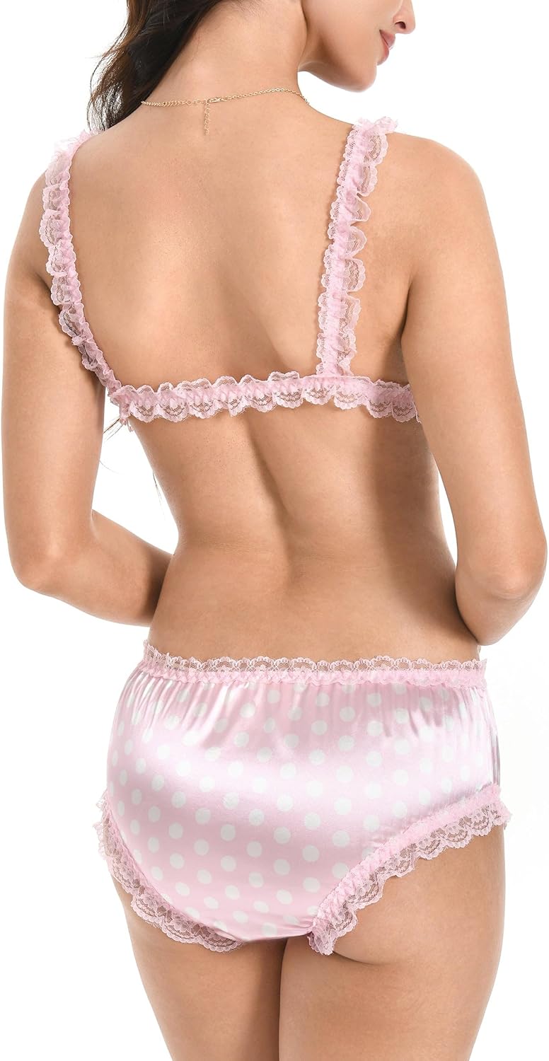 Satini Sissy Frilly Lace Fitted Satin Bralette - Image 5