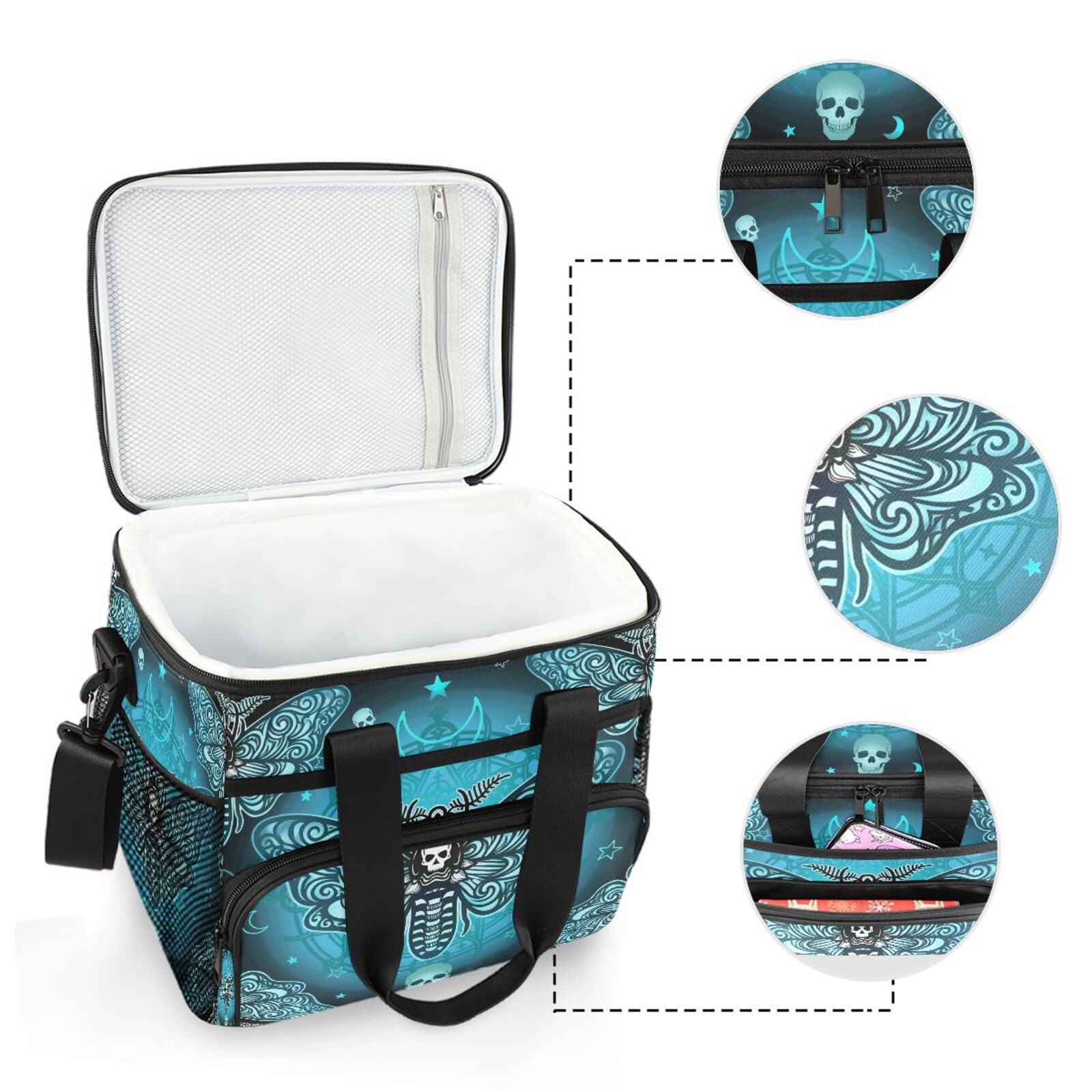 MNSRUU Sac isotherme avec bandoulière réglable Motif papillon et crâne Bleu