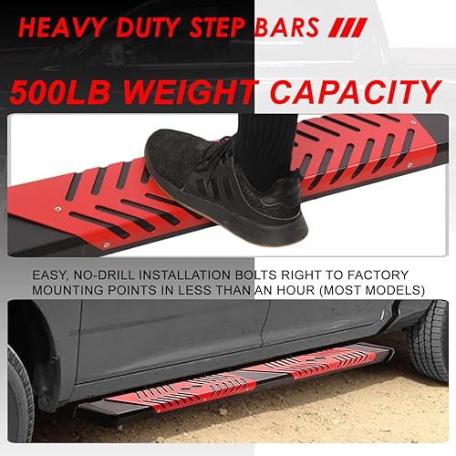 Miniatura 4 de Auto Dynasty Barra Nerf lateral plana de 5.5 pulgadas con estribos de placa roja compatible con Dodge Ram 1500 2500 3500 Crew Cab 09-24, acero