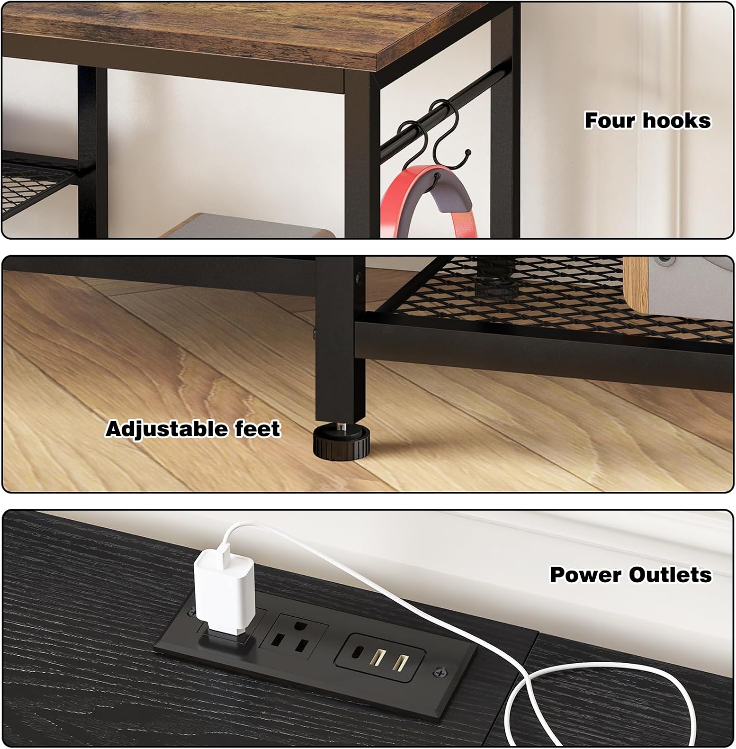 YGEOMER Entertainment Center for Up to 55 Inch TVs, TV Stand with Power Outlet and Open Storage Shelves, TV Media Console Table for Living Room and Bedroom, Black - Image 3