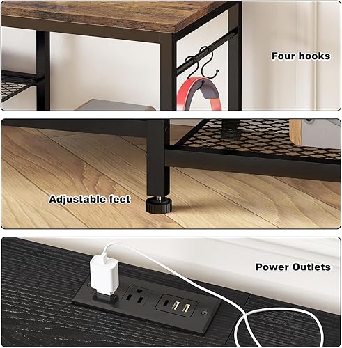 Miniatura 3 de YGEOMER Centro de entretenimiento para televisores de 55 pulgadas, soporte de TV con toma de corriente y estantes de almacenamiento abiertos, mesa