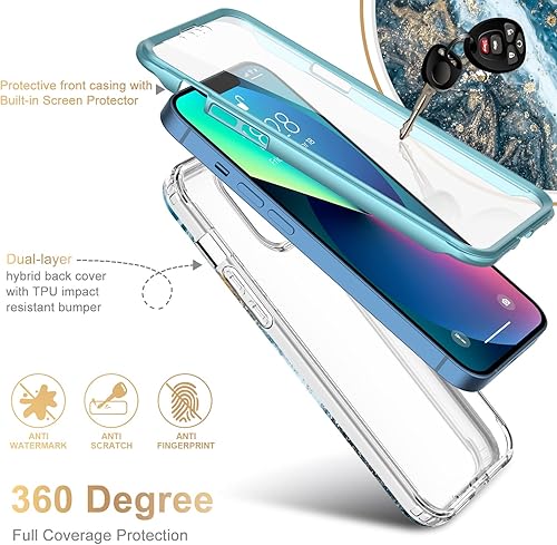 Miniatura 2 de ESDOT Funda para iPhone 13 Mini con protector de pantalla integrado, funda resistente de grado militar con diseños de moda para mujeres y niñas,
