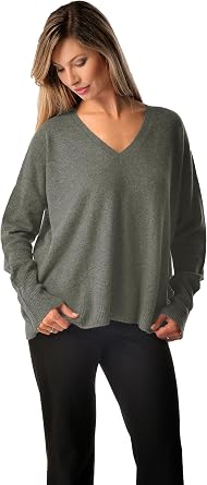 Cashmere Boutique Womens Cashmere Boyfriend V-Neck Pullover