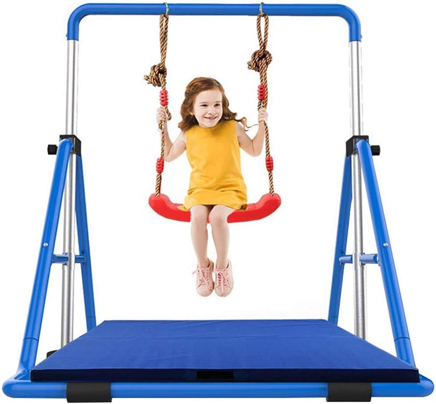 Horizontal Bars Kids Gymnastics Bars Adjustable Folding Home Sports Training Equipment Junior Training Bar for Boy and Girl,Blue