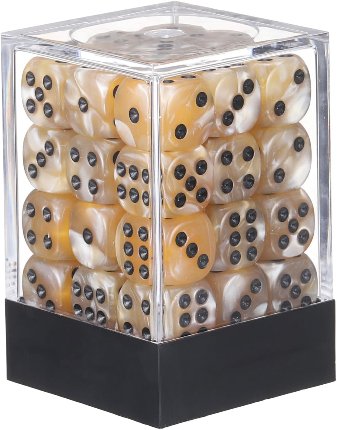 12mm Polyhedral Dice, Square Acrylic 6 Sided Pearl Pattern Dice with Plastic Box Perfect for Board Games, Table Game & Classroom Teaching (White, 36pcs)